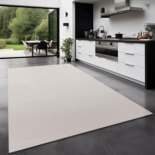 TT Home Teppich Für Outdoor Küchenteppich Balkon Terrasse Unifarbenes Design Modern, Farbe: Elfenbein, Größe:140x200 cm