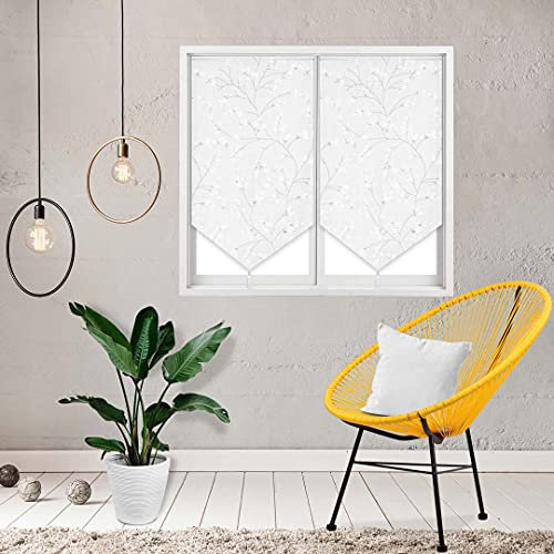 Soleil d'ocre, Osaka Paire de Brise-bise, Polyester, Blanc, 45x90 cm