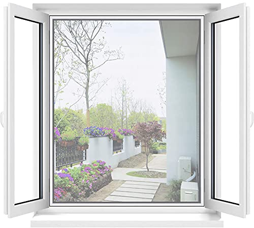 Fliegengitter Fenster, Anti-Moskitonetz, Fenster Bildschirm Netz, Fit Ohne Bohren | Transparent | Insektenschutz Einfache Installation (60 x 140 cm,Grau)
