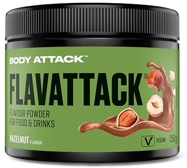 Body Attack Flavattack Hazelnut 250 g | Flavour Pulver für Müsli, Rice Pudding, Haferflocken, Drinks etc. - Geschmackspulver ohne Palmöl, Aspartam, Gluten