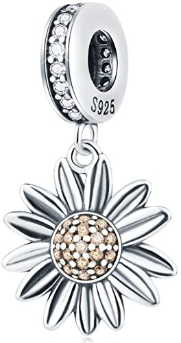 Daisy Flower Anhänger Charms, Vintage 925 Sterling Silber Gänseblümchen Blume Bead Dangle Sonnenblume CZ Perlen, passt Pandora Muttertag Halskette Armband, Geschenk für Tante/Oma