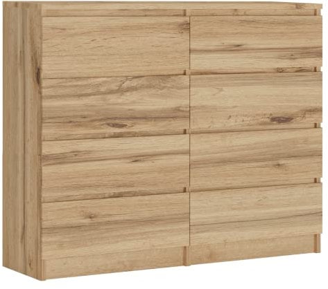3E 3xE living.com Kommode mit 8 Schubladen 120 cm, Farbe: Wotan Eiche, H: 102 cm, B: 120 cm, T: 39 cm