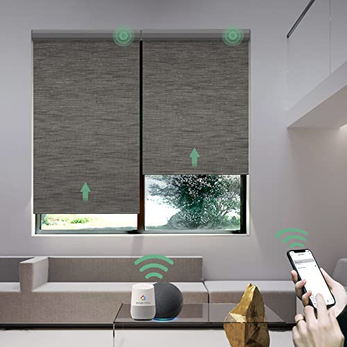 Yoolax Elektrisches Rollo Smart Rolladen mit Akkumotor und Fernbedienung Alexa kompatibel 100% Verdunkelung Innenrollos nach maß für Wohnzimmer Schlafzimmer Büro(Jacquard Schwarz Braun)
