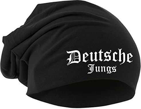 Deutsche Jungs Mütze | Fussball Ultras Hooligan Germany Biker Rocker Unisex Beanie | Schwarz