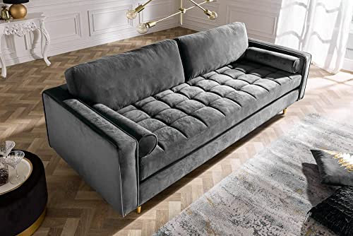 Modernes 3er Sofa 220cm Comfort grau Samt Federkern Design Elegant