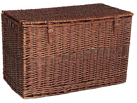 Arthur Cameron - Lightweight Wicker Storage Trunk, Storage Box with Lid & Leather Straps - Woven Chest, Basket, Large Wicker Basket with Lid (Distilled Brown, Large)