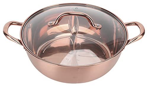 Yin Yang Hot Pot, 30.3cm Diameter Stainless Steel Separate Mandarin Duck Pot Shabu Shabu Pot for Induction Cooktop Gas Stove(Rose Gold)