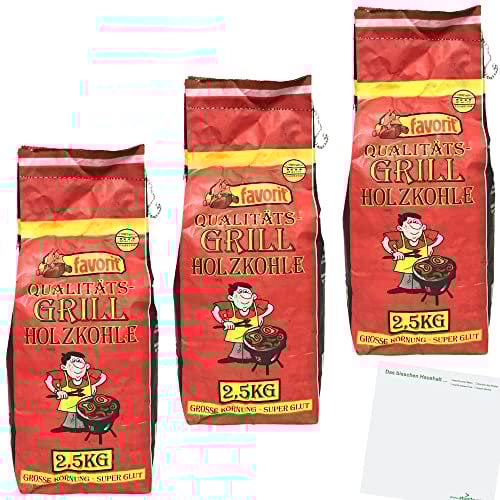Favorit Grill Holzkohle Große Körnung für super Glut 3er Pack (3x2,5kg) + usy Block