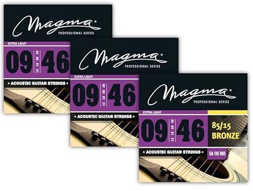 Magma - 3 juegos de cuerdas de guitarra acústica de calibre extra ligero 09-46 85/15 cuerdas acústicas de bronce (0.9 a 0.46 pulgadas) - GA110B85