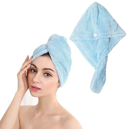 Shakeel Mikrofaser Haarturban | Super Saugfähige Turban Handtuch für Nasses Haar, Anti-Frizz, Blau