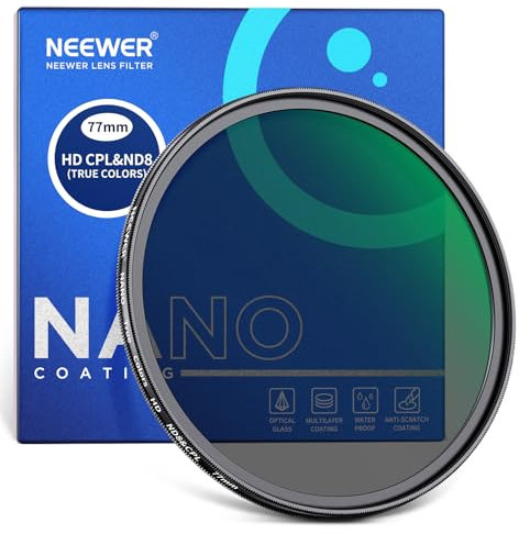 NEEWER CPL True Color da 77mm con Filtro ND8 2 in 1. Combinazione di Filtro ND a 3 Stop e Filtro Polarizzatore Circolare, Vetro Ottico HD con Rivestimento Nano Multistrato, Idrorepellente/Antigraffio