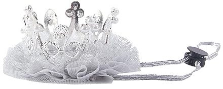 Nishine Gold Silber Krone Stirnband für Hund Katze - Rosa Tüll Mesh Tiara Haustier Haarband Hut Party Kostüm (Silber)