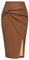 Belle Poque Damen Lederrock Kunstlederrock Midirock Mittellanger Rock Schlitzrock Mit High Waist Faux Leder Rock PU Lederoptik Braun M