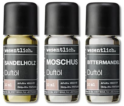wesentlich. Duftöl Set - harmonische Duftkompositionen für Duftlampe, Diffuser und Kerzen – Sandalwood, Moschus, Bittermandel