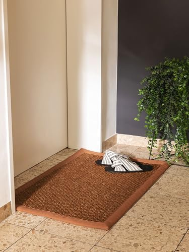 benuta Pure Fußmatte Greta - 100% Sisal - Rechteckig & im Style: Bordüre, Uni, Natural Living, Scandi Living - Pflegeleicht für Wohnzimmer Schlafzimmer Flur Terrasse Balkon, Hellbraun, 40x60 cm