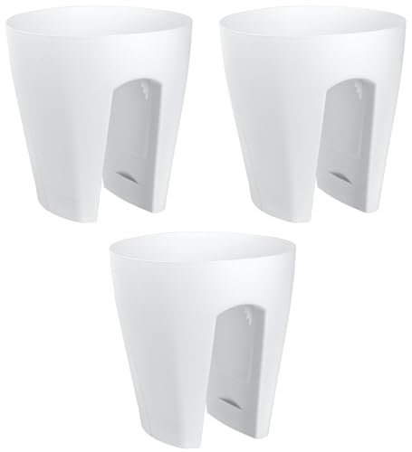 ENGELLAND 3 x Blumentopf für Balkon-Geländer, Farbe: Weiß, Blumenkasten, Balkonkiste, 9 Liter, Kunststoff, Außenbereich, B Ø 29 x H 30 cm