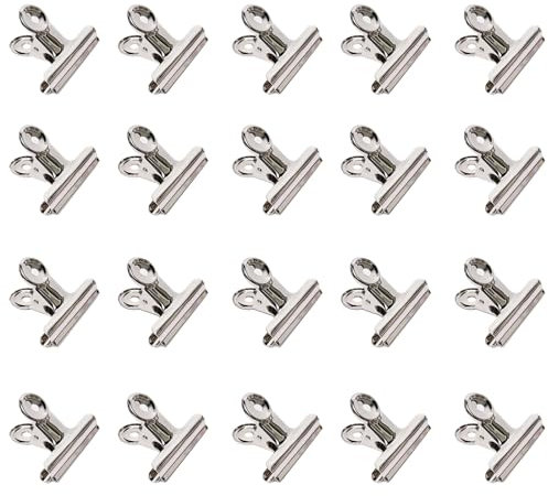 Qualsen Klammern Metall 22MM Silbrig Klammern Für Tüten Bulldogge Büroklammern Metallklammern Klemmen Für Etiketten Bilder Dokumente Fotos (20PACK)