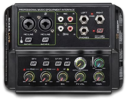 CLEIDE Mixer Audio, Mixer a 4 canali USB Bluetooth Reverb Audio Processor Registrazione del Computer di Trasmissione in Diretta con Scheda Audio Facile da Usare e Controllare, Compatibile con PC