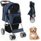 SOARS Poussette Chien Pliable, Charge 15 KG, Pousette Chat avec Fenêtre en Filet, Porte-Gobelet, Panier de Rangement, Coussin Confortable, pour Animaux de Compagnie, 87 X 46 X 102 CM (Bleu Foncé)