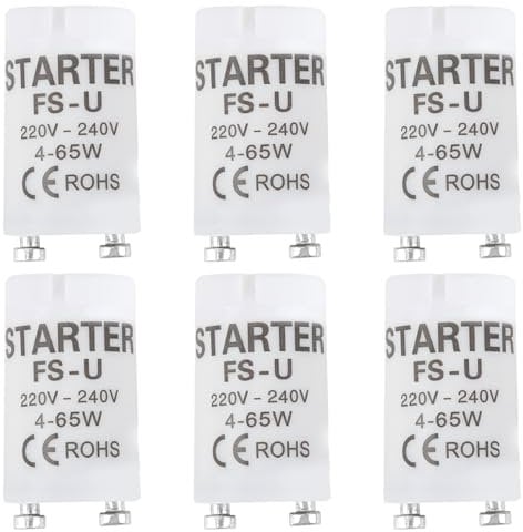 Pack de 6 Starter Neon, Tubo Fluorescente 4-65w 220-240v Tubi Fluorescenti, Starter per Accensione Neon, Elettrico per Lampada Fluorescente Avviatore Ignifugo Senza Componenti Radioattivi e Piombo