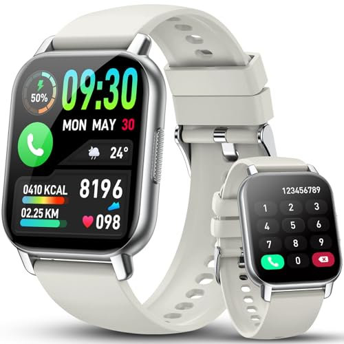 Reloj Inteligente Hombre Mujer, 1.85'' HD Smartwatch con Llamadas Bluetooth, 112+ Modos Deportivos Reloj, Pulsómetro/Monitor de Sueño/Podómetro, IP68 Pulsera Actividad para iOS Android, Blanco