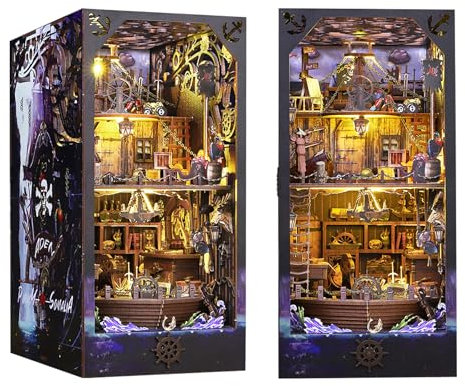 DIY Book Nook Kit, CUTEROOM DIY Miniatur Puppenhaus Kit mit Möbeln und LED-Licht, 3D-Puzzle-Holzkunst-Buchstützen, magische Buchecken-Modellbausätze für Erwachsene