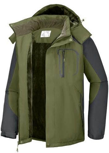 CAMEL CROWN Herren Mountain Ski Schneejacke Wasserdicht Wintermantel Snowboard Windbreaker Winddicht Warm Hooded Snow Coat, olivgrün, X-Large