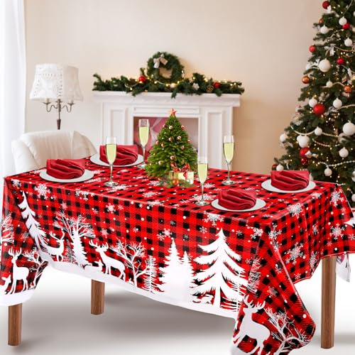 Aitsite Weihnachtstischdecke, 152 x 305cm Rechteck Tischdecke Weihnachten,Groß Abwaschbar Weihnachtstischdecke rot Anti-Flecken, Tischtuch Tablecloth für Weihnachtsdeko, Party, Neujahr Dekor