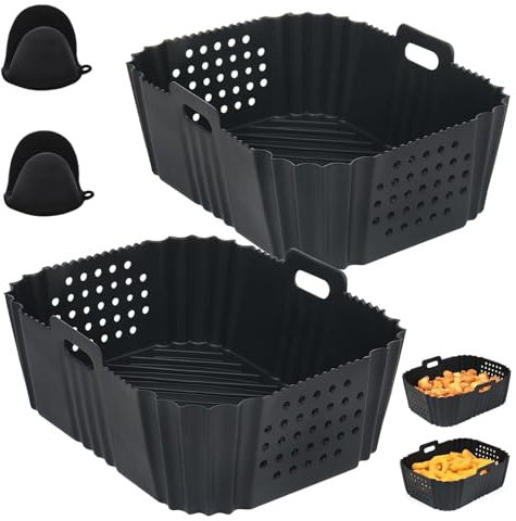 Ziyero Air Fryer Silicone Liner for Ninja Double Stack XL 9.5L SL400UK, Perforated Air Fryer Liners Reusable, Air Fryer Accessories for Ninja Double Stack Vertical Dual Drawer Airfryer (2 PCS)