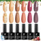 Phoenixy Gel Nail Polish Set, 6 Colours Nail polish Glitter Nude Brown Rose Red Nail Gel Polish Set Soak Off Gel Nail Kit Nail Art Manicure DIY Salon for Women
