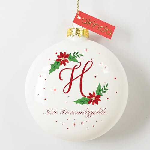 Akinda Art Gallery - Bola de Navidad de cristal con letra H - Bola personalizable con texto - Adornos navideños - Decoraciones del árbol de Navidad - Bola personalizable - blanca - Idea regalo