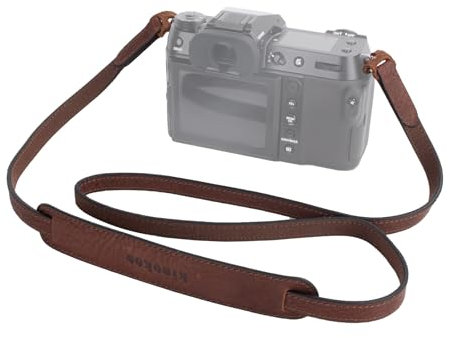 MUZIRI KIINOKOO Genuine Leather Camera Neck Shoulder Strap with Triangle Rings Compatible for Most Cameras with Round Connection Holes - Length 110cm - Coffee