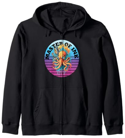 Macchina per tatuaggi Octopus occhi luminosi inchiostro blu Felpa con Cappuccio