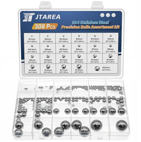 JTAREA 23Werte 304 Edelstahl Kugellager Kugeln Set 308Stück 1-20MM Edelstahlkugeln Stahlkugeln Metallkugeln Ball Bearing Kugel Lager Sortiment Kit
