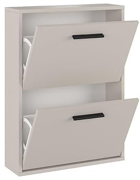 Homey - Schuhschrank mit 2 Türen, schmaler Schuhschrank, Modell Alais, Finish in Beige, Maße: 73 cm (H) x 54 cm (B) x 18 cm (T), praktisch und funktional