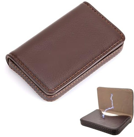 AONAYO Étui pour cartes de visite, étui pour cartes de visite, étui pour cartes de visite, en cuir PU, avec fermeture magnétique, porte-cartes, pour homme et femme (marron)