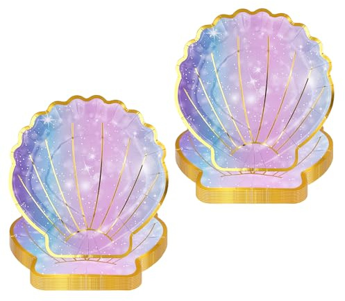 Shwdsy 20 Pièces Assiettes Jetables, 23 × 22,5 cm Assiette Carton, Forme de Coquillage Coloré Assiette Jetable Anniversaire, Série de Couleurs Claires, pour Anniversaires, Camping