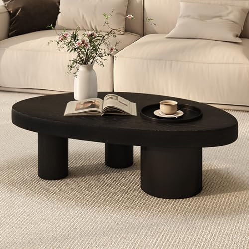 YITAYMLI Tavolino da caffè in legno a forma speciale stile vintage,Piccolo tavolo basso creativo in stile medievale con vassoio e spazio di archiviazione,Gambe rinforzate(Black,100cm/39.4in)