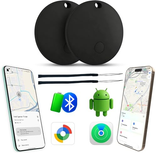 2025 Schlüssel Tracker (für IOS und Android) Smart Tag Finder schlüsselfinder für Taschen Koffer funktioniert mit Apple Find My (Apple MFi Zertifiziert) & Google Find My Device - 2 Stück (Schwarz)
