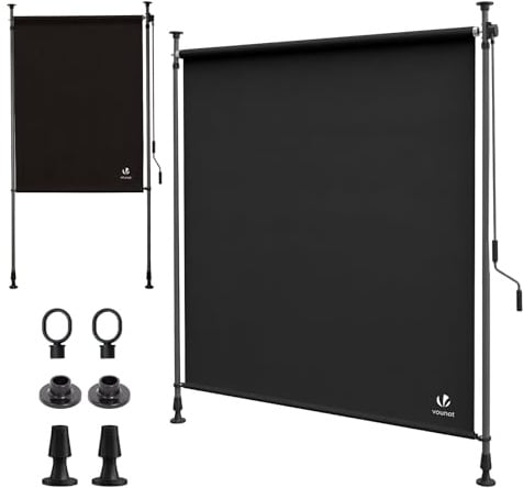 VOUNOT® Klemmmarkise Senkrechtmarkise 150x310 cm, Vertikalmarkise mit Handkurbel ohne Bohren, Ausziehbar Sichtschutz für Balkon, Garten & Terrasse, UV-Schutz & Wasserfest, Anthrazit