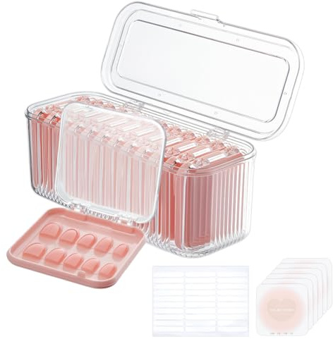 PH PandaHall Press On Nail Packaging Box 12pcs Nail Display Case and 1pcs Big Storage Box Acrylic Nails Organizer Nails Containers Boxes with 60pcs Adhesive Tapes for Manicure Art Salon Business Home