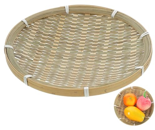 Alipis Plateau Tressé en Bambou Rond 22 CM Corbeille Polyvalente pour Collations et Bureau Panier de Rangement Naturel pour Maison et Camping Accessoire Léger et Stable en Matériau