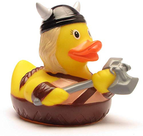 Duckshop I Badeente Wikinger Frau I Quietscheente L: 8,5 cm I inkl. Quietscheentchen-Schlüsselanhänger im Set I Geschenk für Geschichts-Fans I Präsent Sammler
