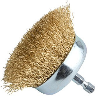 Gunpla 75mm Wire Cup Brush 6.35mm Hex Shank Hardened Brass Steel Crimp Wheel Heavy Duty Wires Brushes for Metal, Removal of Rust Corrosion Paint