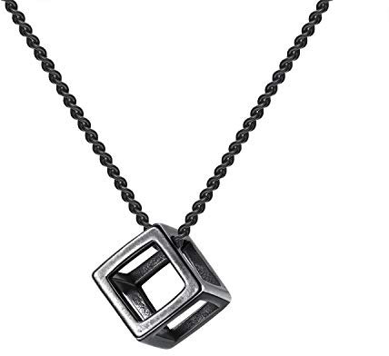 bigsoho Herren Halskette Würfel Anhänger Kette 62 cm Edelstahl Schmuck (Schwarz)