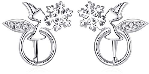 VIKI LYNN Engel und Schneeflocke Ohrringe Damen mit 925 Sterling Silber und Zirkonia Ohrstecker Schmuck Geburtstag Weihnachten Valentinstag Geschenke für Frauen