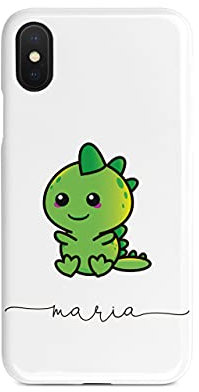 Tirita Personalised Initials Custom Hard Phone Case Compatible with iPhone Xr Chubby Dinosaur Happy Dino