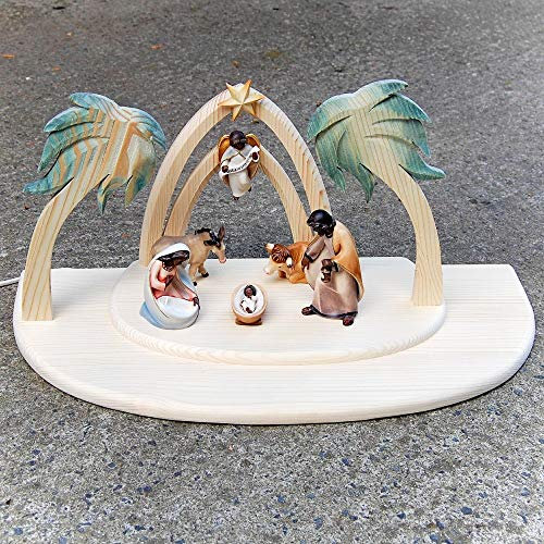 ChoralisWoodArt Weihnachtskrippe aus Holz mit Stall und Figuren – Lebensgroße Krippenfiguren – religiöse katholische christliche Geschenke (7, 9 cm)