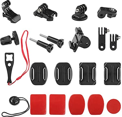 Geila Universal Action Camera Accessory Kit, 20-in-1 Grab Bag Mount Kit, Helmet Chin Mount Accessory Kit, J hook buckle Mount, Adhesive Mount, Sports Camera Accessory