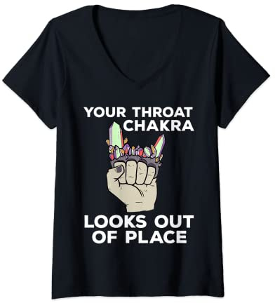 Womens Crystal Brass Knuckles Chakra Healer Crystals Sage Gemstone V-Neck T-Shirt